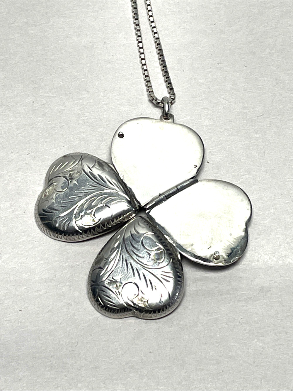 Vintage 925 Sterling Silver Heart Locket Necklace Engraved 4 Photo 30" 25g
